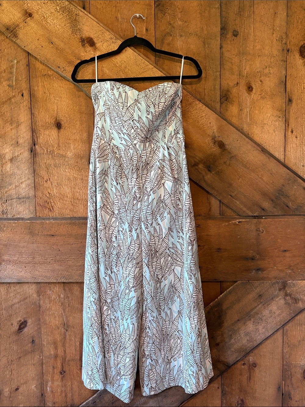 H&M Strapless Leaf-Print Jumpsuit in Light Blue and Brown